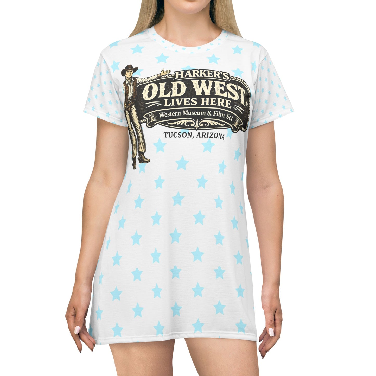 Harker's Old West Lives Here T-Shirt Dress — Harker’s Tucson Retro Cowboy Graphic