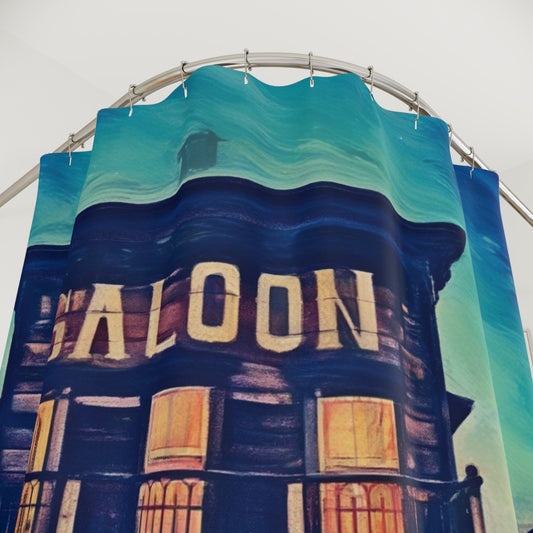 Western Saloon Shower Curtain — Vintage Wild West Bar Scene Bathroom Decor