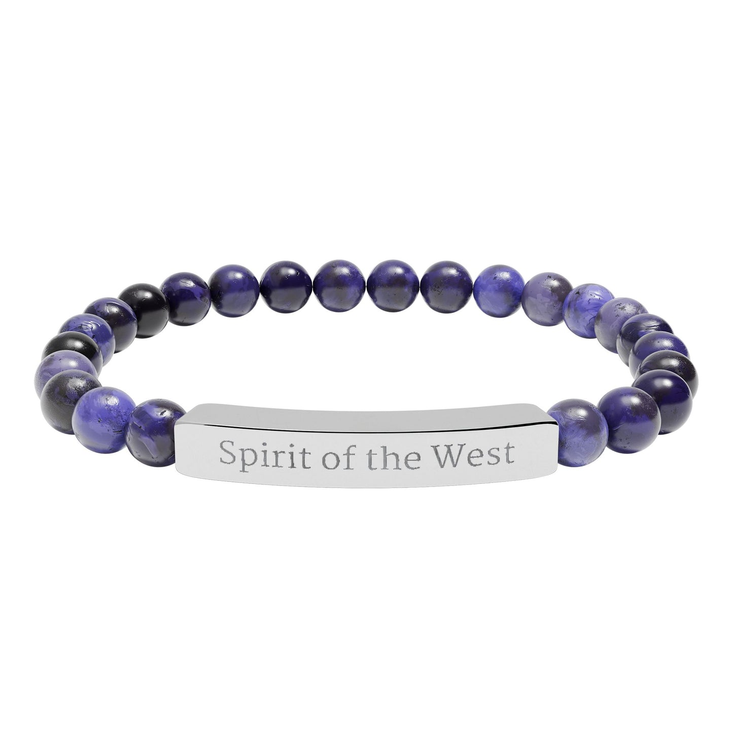 Engraved Natural Stone Stretch Bracelet — 'Spirit of the West' Beaded Bar Bracelet