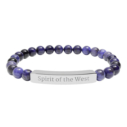 Engraved Natural Stone Stretch Bracelet — 'Spirit of the West' Beaded Bar Bracelet