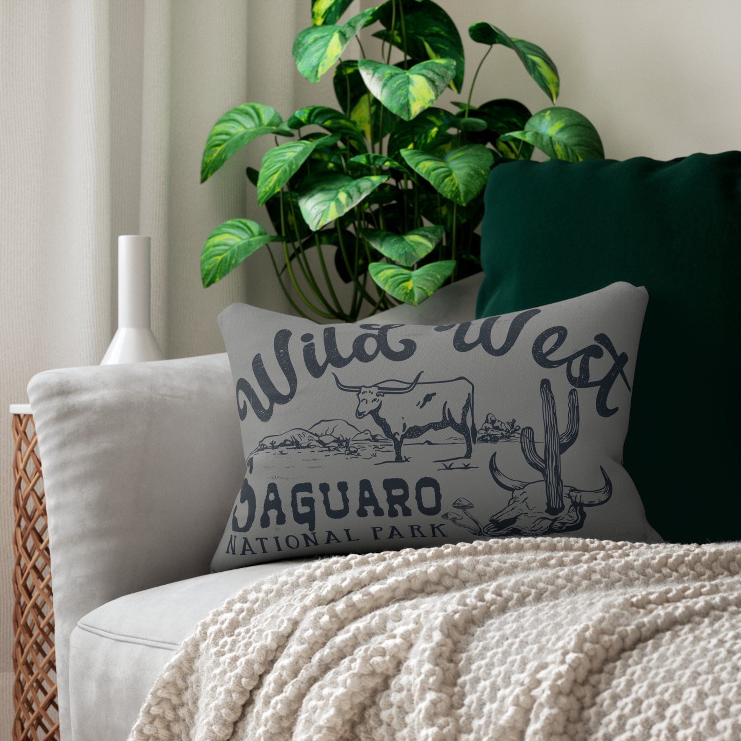 Wild West Saguaro Lumbar Pillow - Southwestern Desert Decor