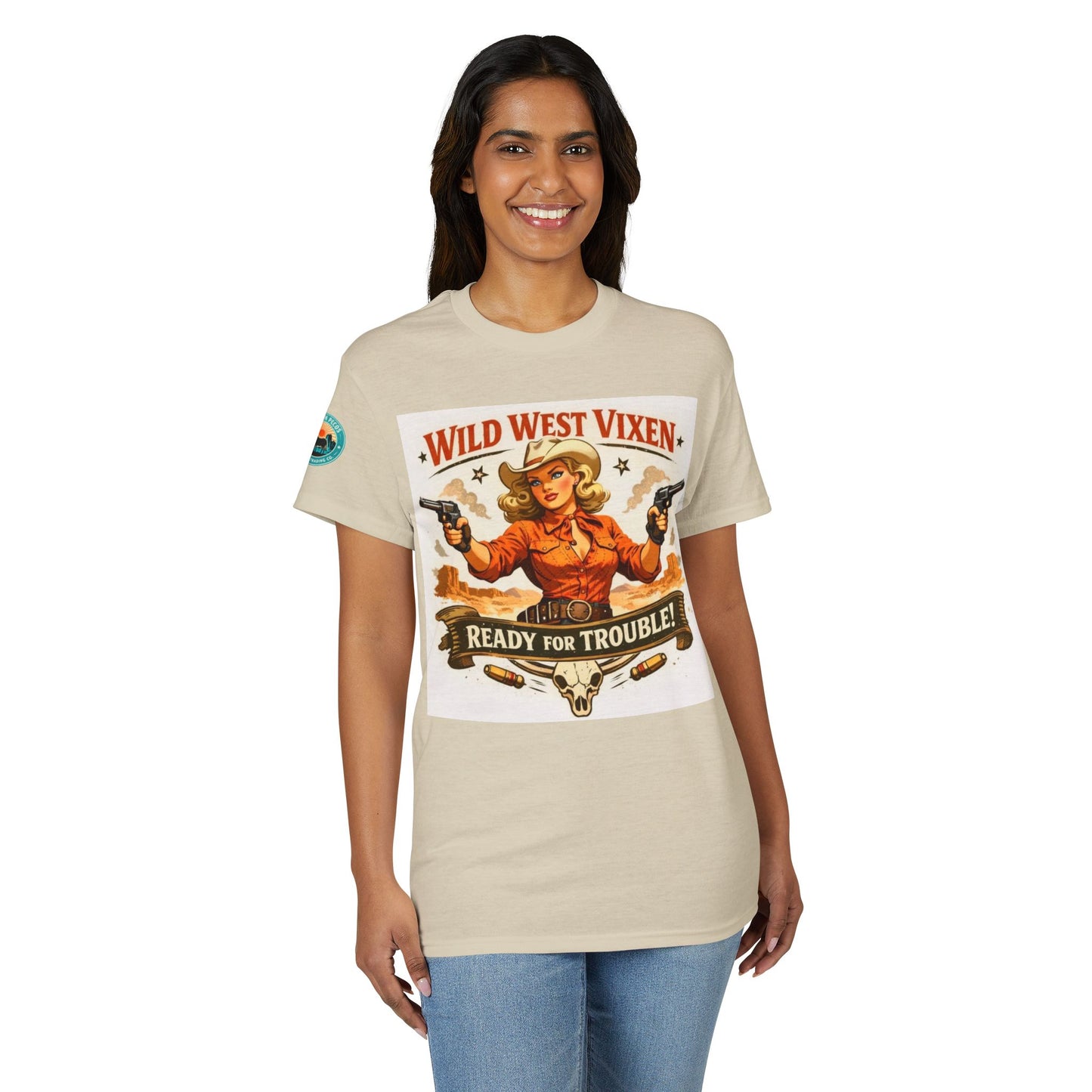 Wild West Vixen T‑Shirt — "Ready for Trouble" Retro Cowgirl Graphic
