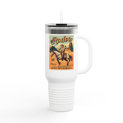 Rodeo Cowboy 40oz Insulated Travel Mug — Wild West Horseback Design