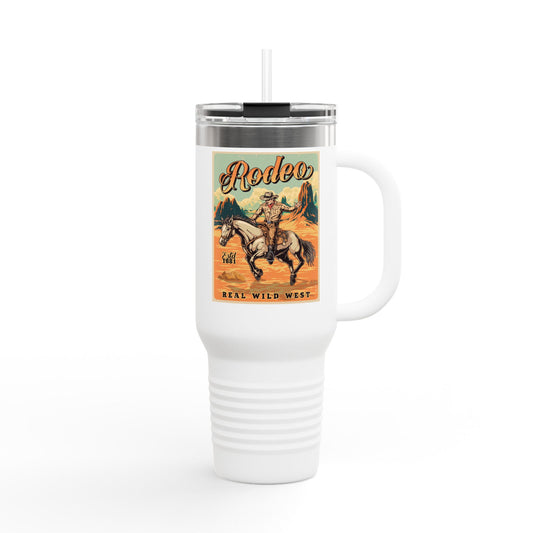 Rodeo Cowboy 40oz Insulated Travel Mug — Wild West Horseback Design