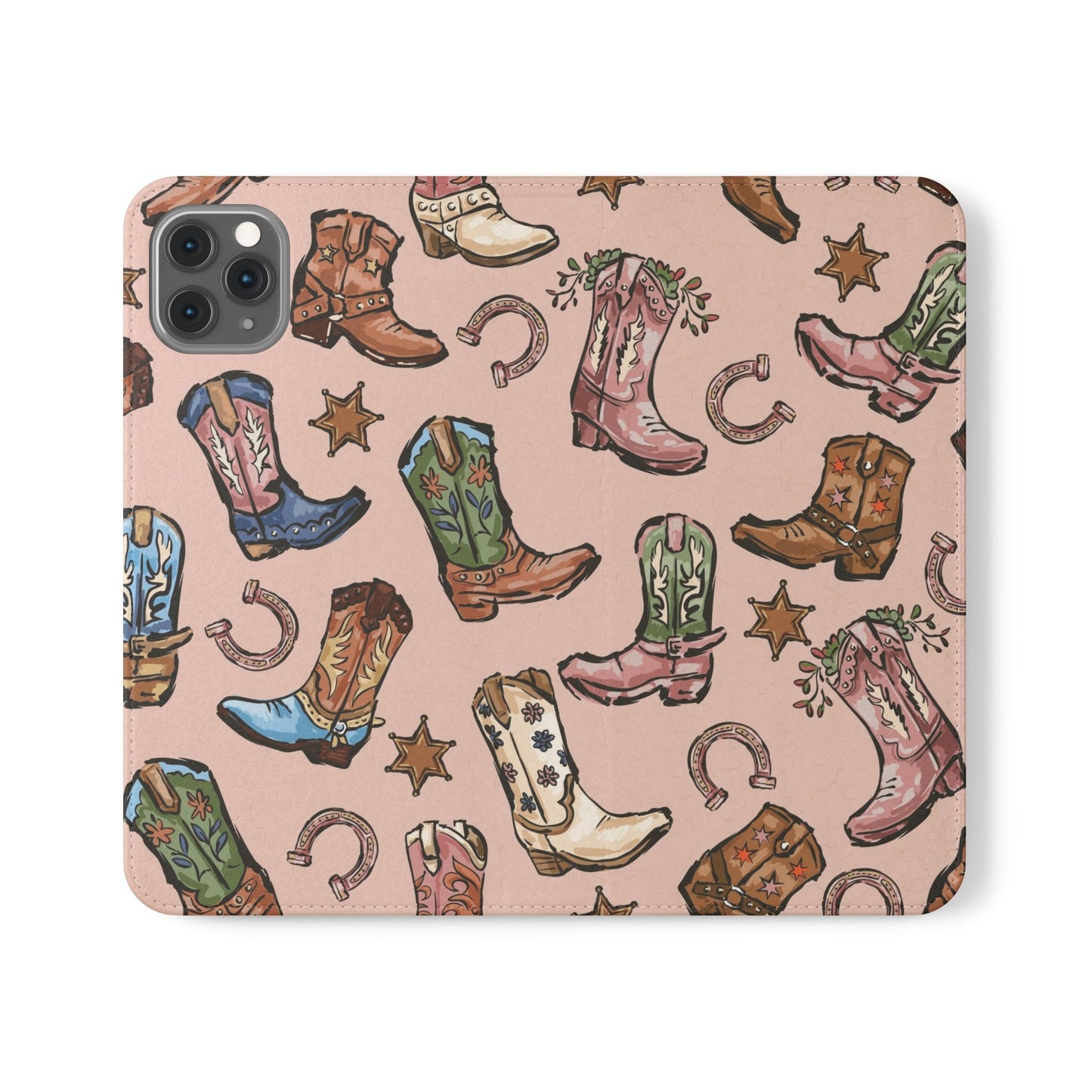 Western Boots Flip Wallet Phone Cases Pink