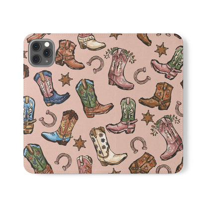 Western Boots Flip Wallet Phone Cases Pink