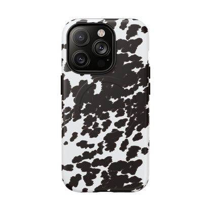 Cow Print Tough Magnetic Phone Case — Black & White Protective MagSafe Cover