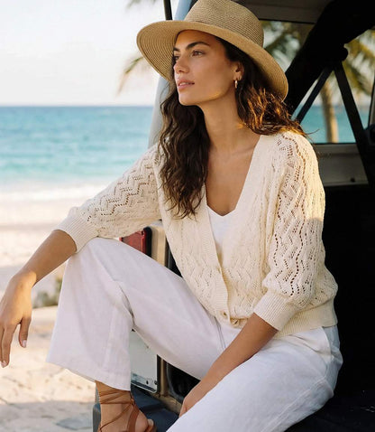 Petite Size Puff Sleeve Crochet Cardigan Sweater
