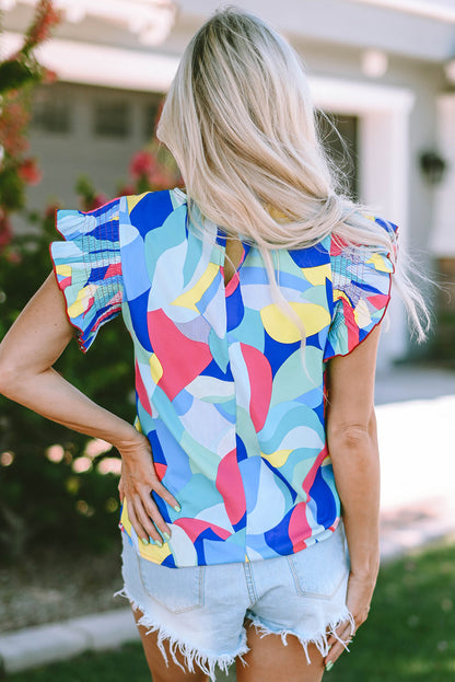Micah Stitching Ruffle Sleeve Blouse