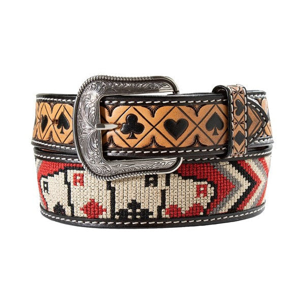3D Embroidered Aces - Men's Leather Belt