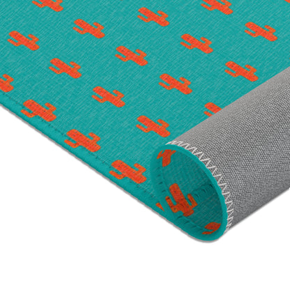 Turquoise & Coral Dot Area Rug — Modern Geometric Accent Rug for Living Room, Bedroom, or Nursery