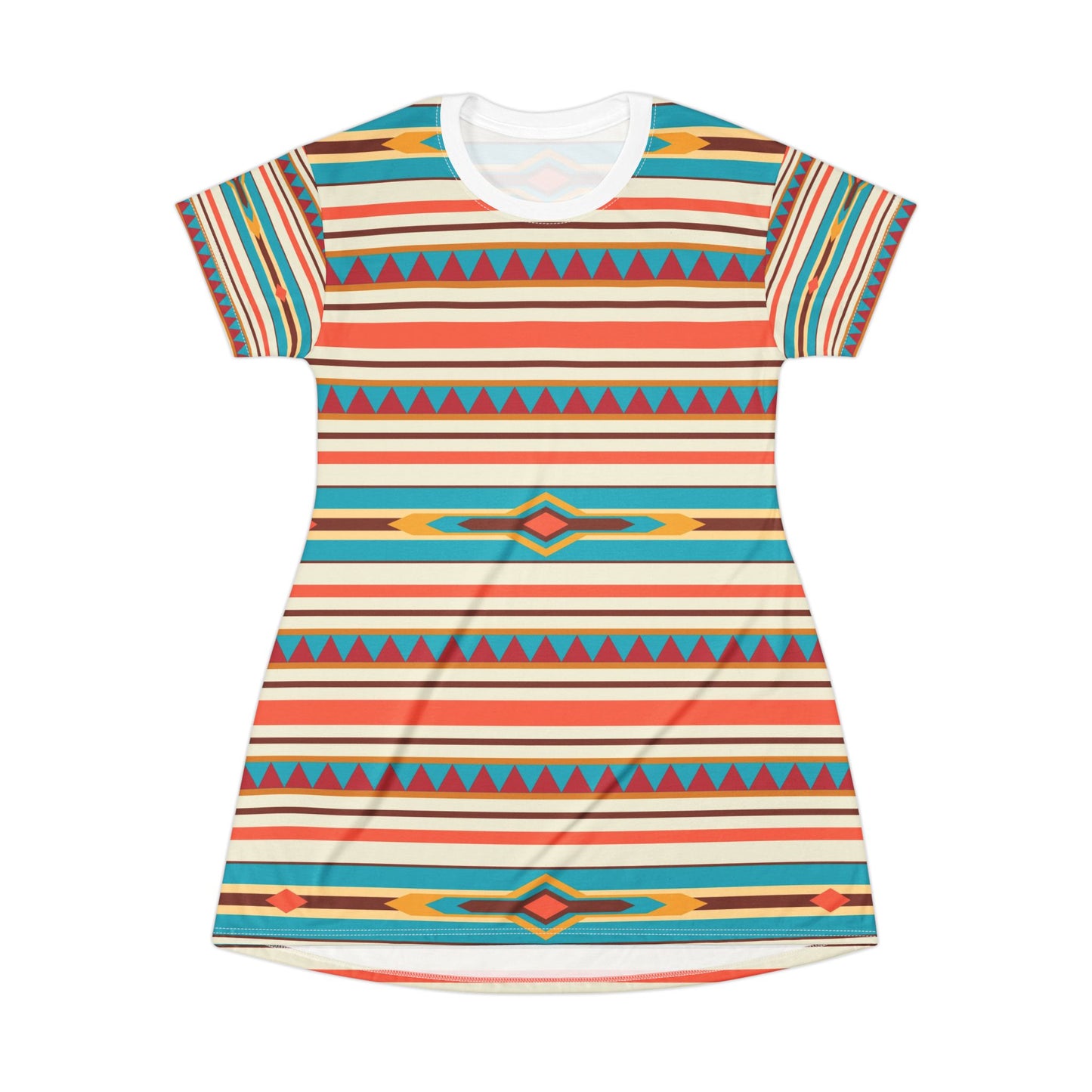 Southwestern Stripe T‑Shirt Dress — Colorful Aztec Boho AOP Dress