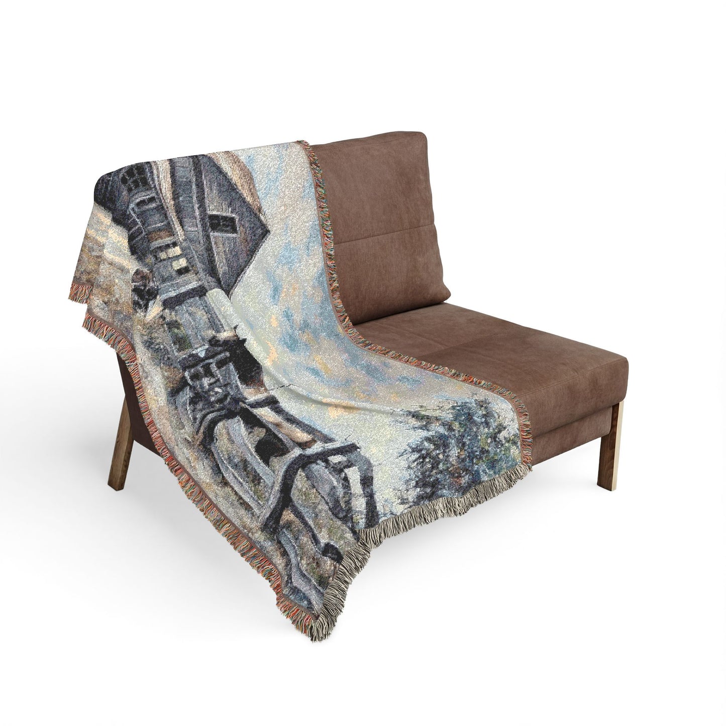 Rustic Farmhouse Woven Throw Blanket — Country House & Barn Scenic Tapestry