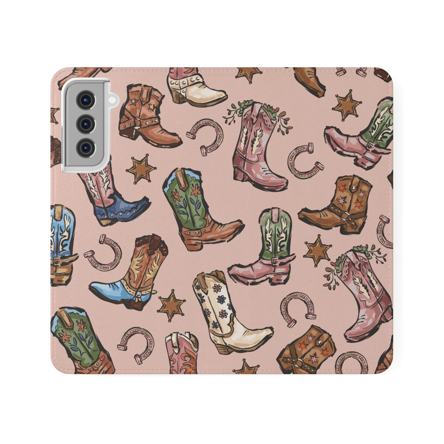 Western Boots Flip Wallet Phone Cases Pink