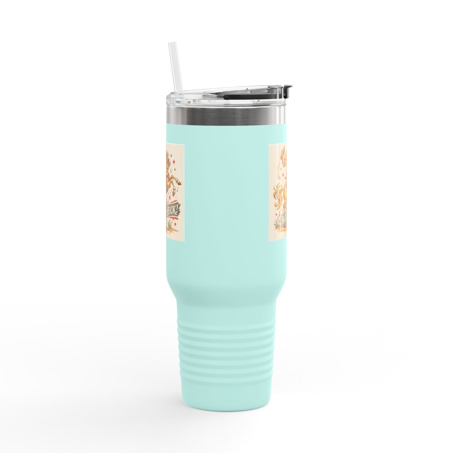 Wild As Heck 40oz Insulated Travel Mug — Retro Rodeo Horse Design