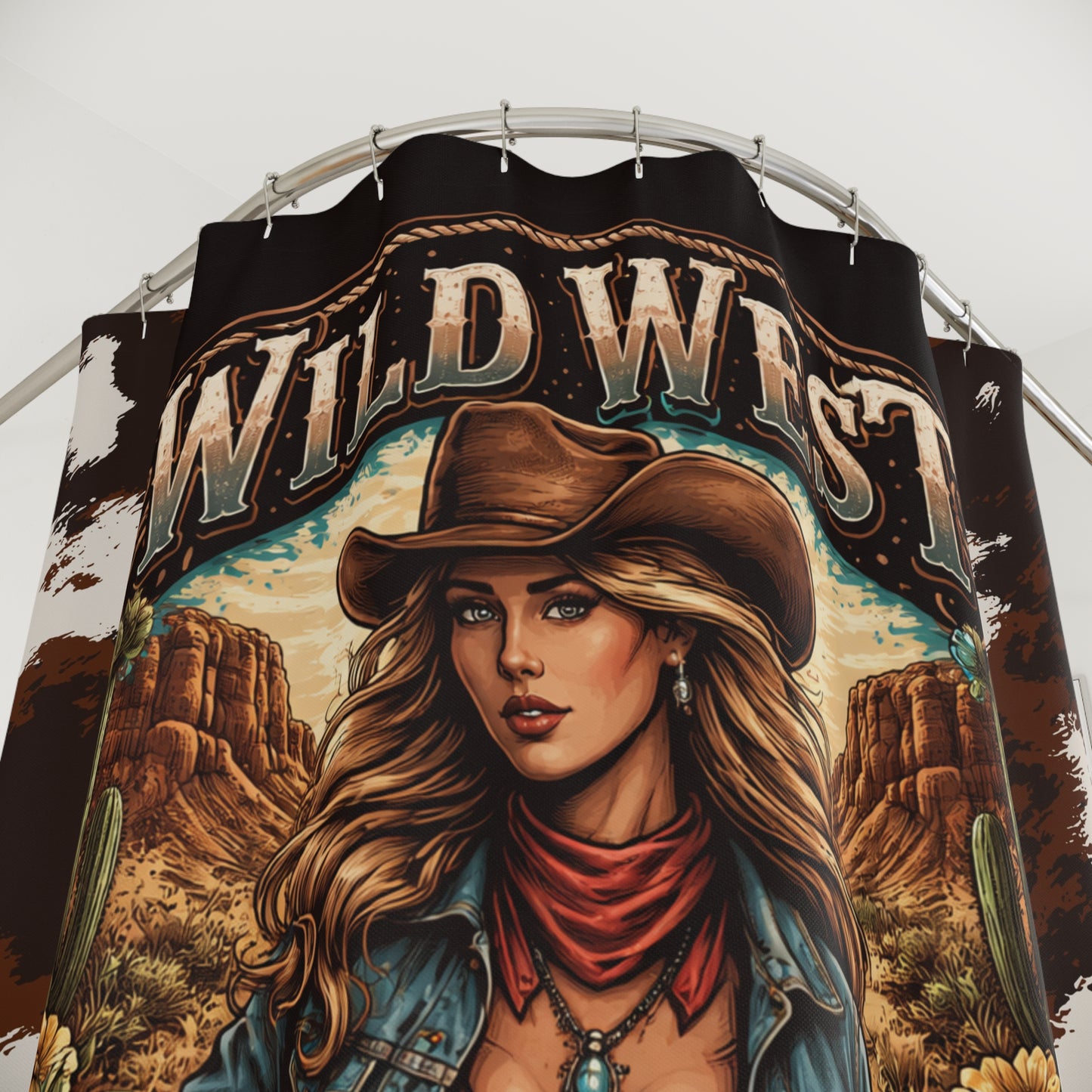 Wild West Cowgirl Shower Curtain — Western Desert Bathroom Decor