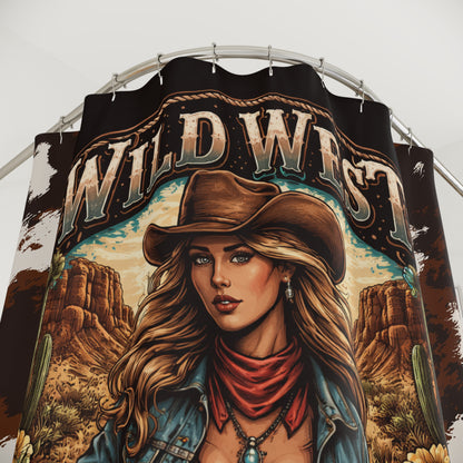 Wild West Cowgirl Shower Curtain — Western Desert Bathroom Decor