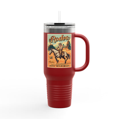 Rodeo Cowboy 40oz Insulated Travel Mug — Wild West Horseback Design