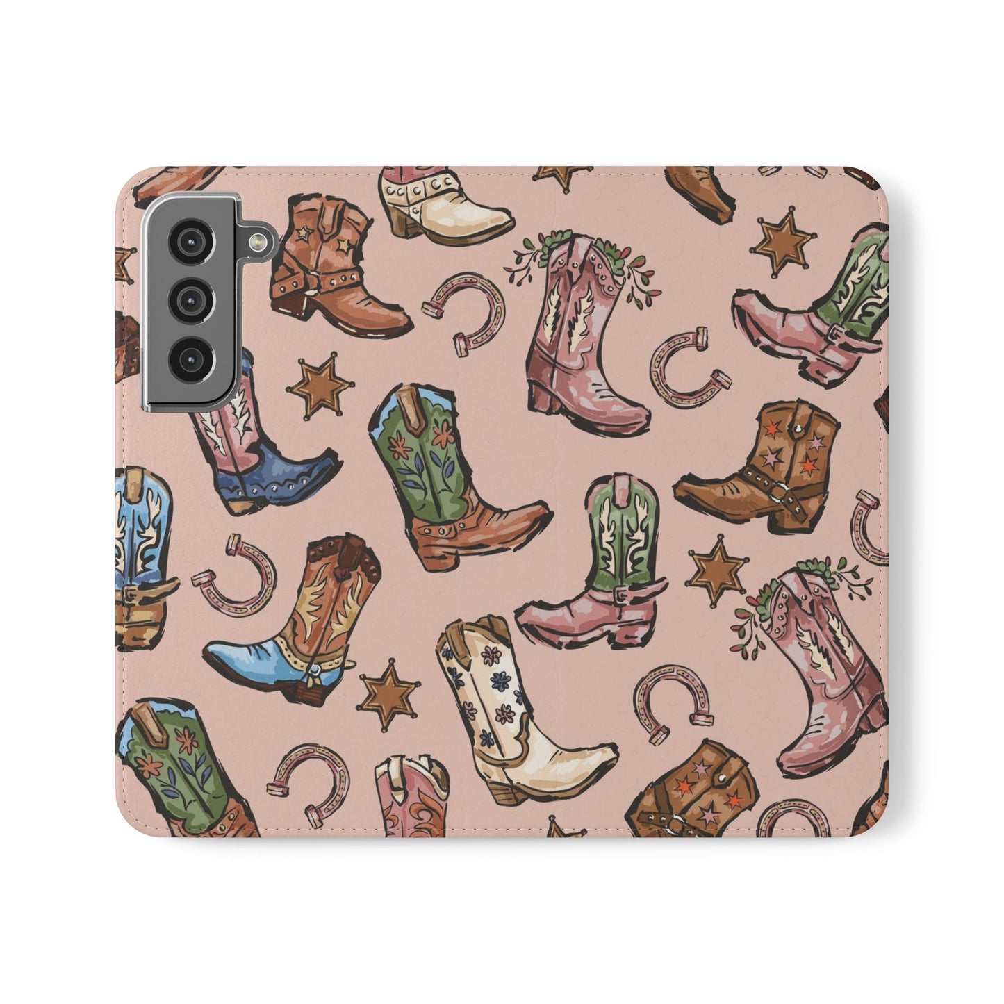 Western Boots Flip Wallet Phone Cases Pink