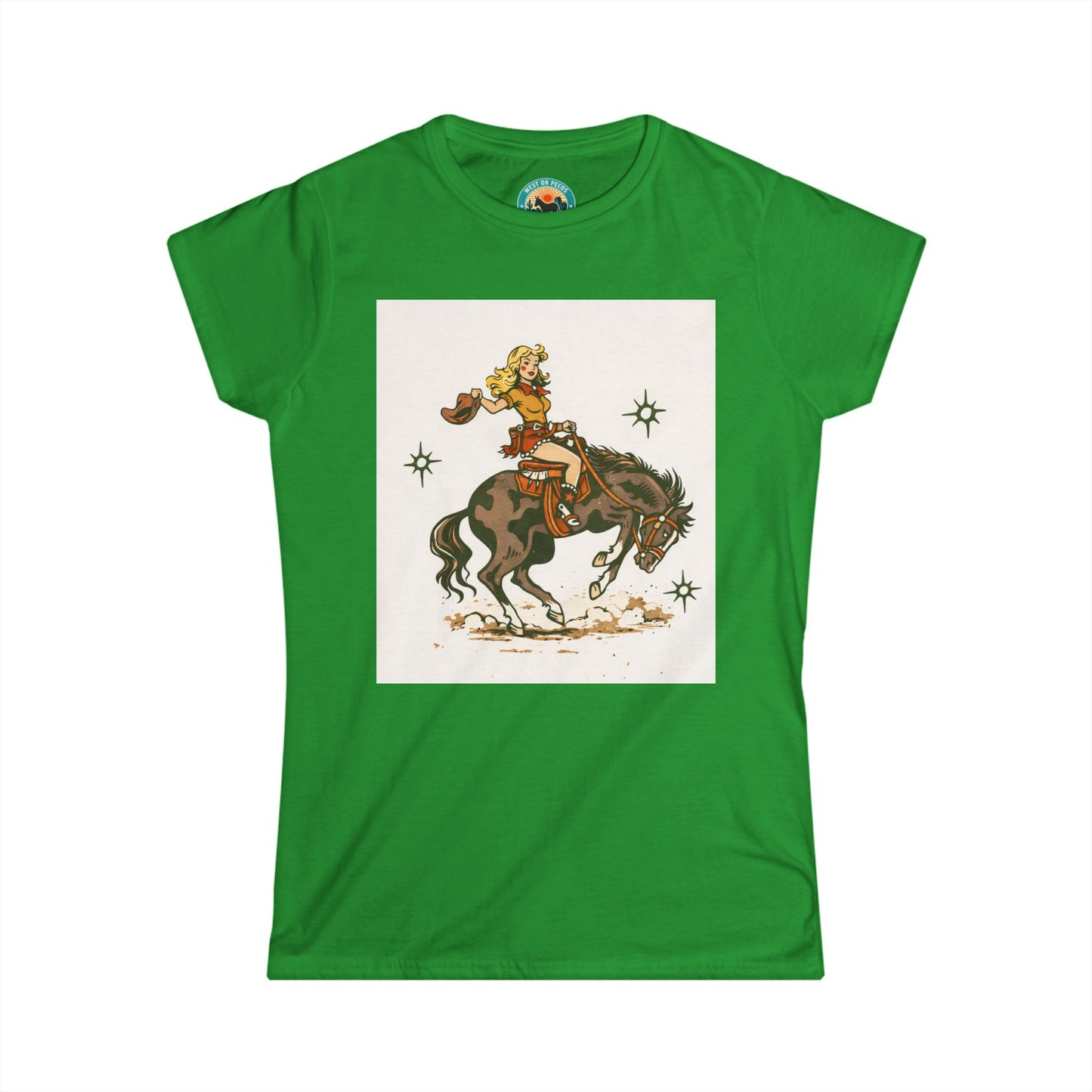 Western Cowgirl Riding Bucking Bronco T-Shirt — Vintage Rodeo Graphic Tee for Women
