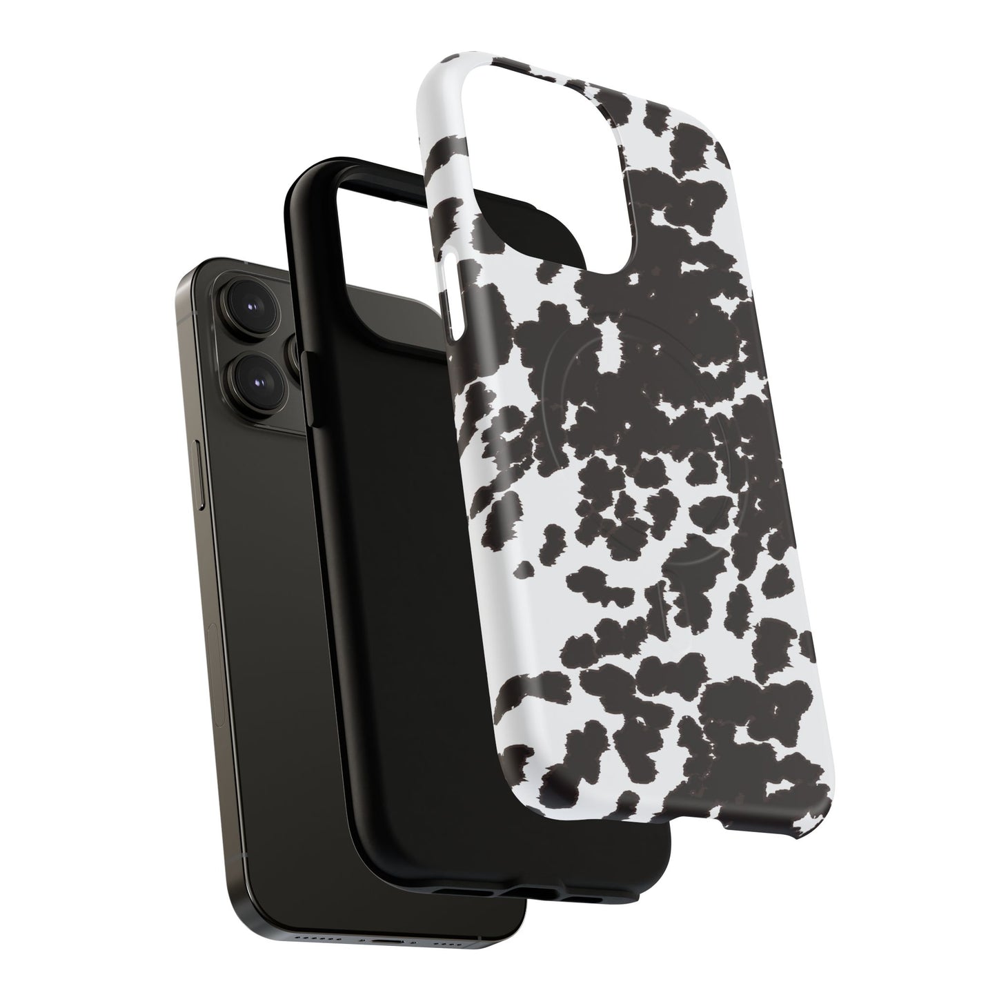 Cow Print Tough Magnetic Phone Case — Black & White Protective MagSafe Cover