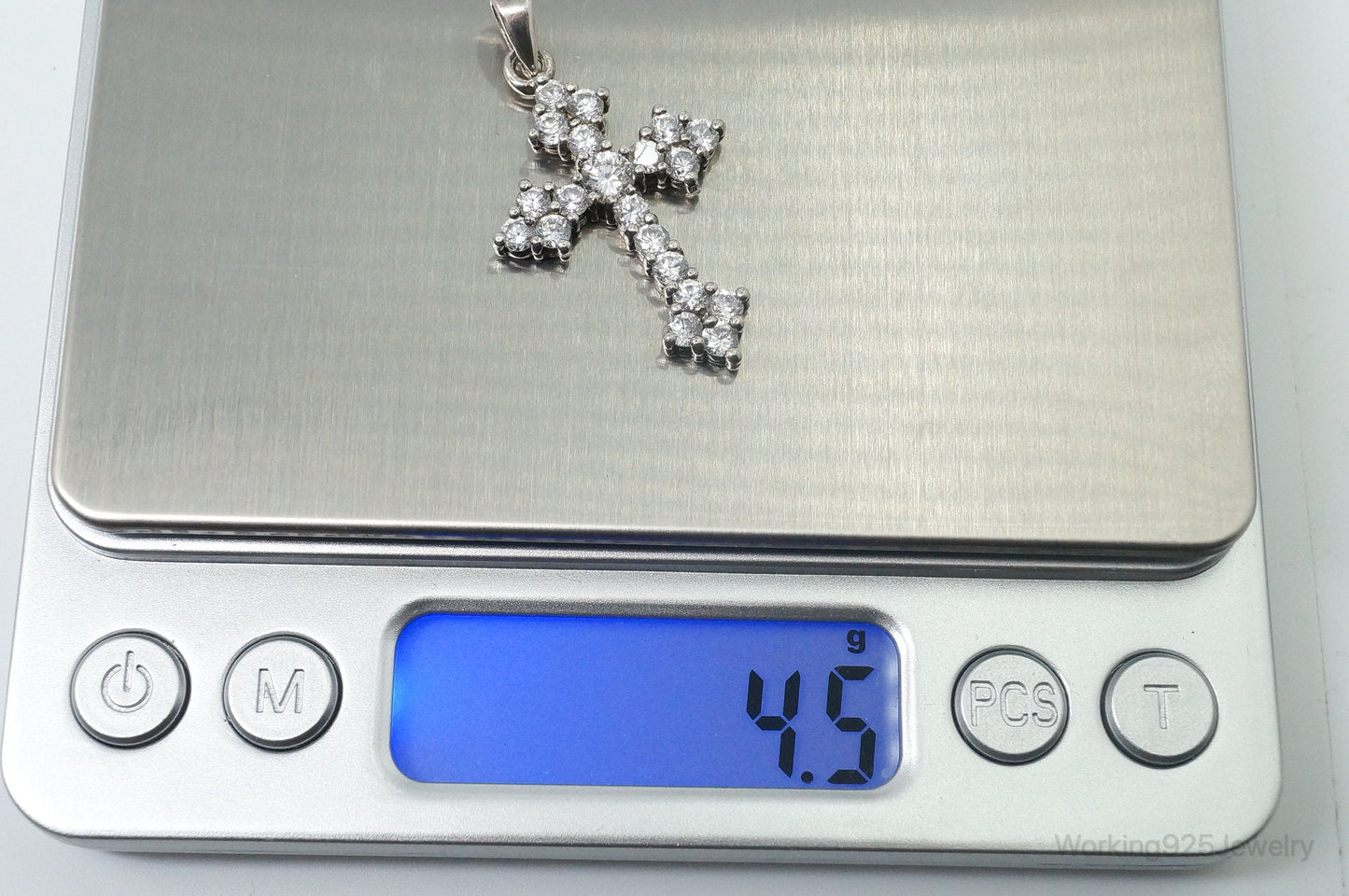 Vintage Cubic Zirconia Cross Sterling Silver Necklace Pendant