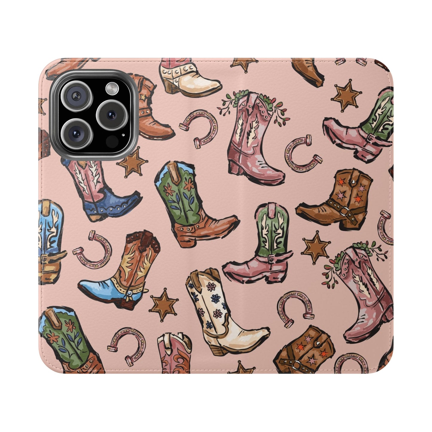 Western Boots Flip Wallet Phone Cases Pink