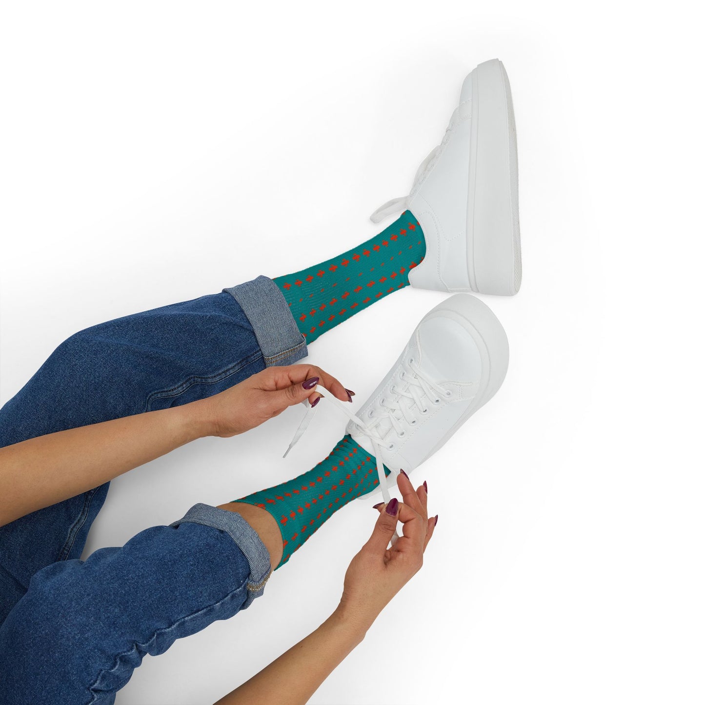 Colorful Patterned Sublimation Socks — Teal Dot & Multistripe Crew Socks
