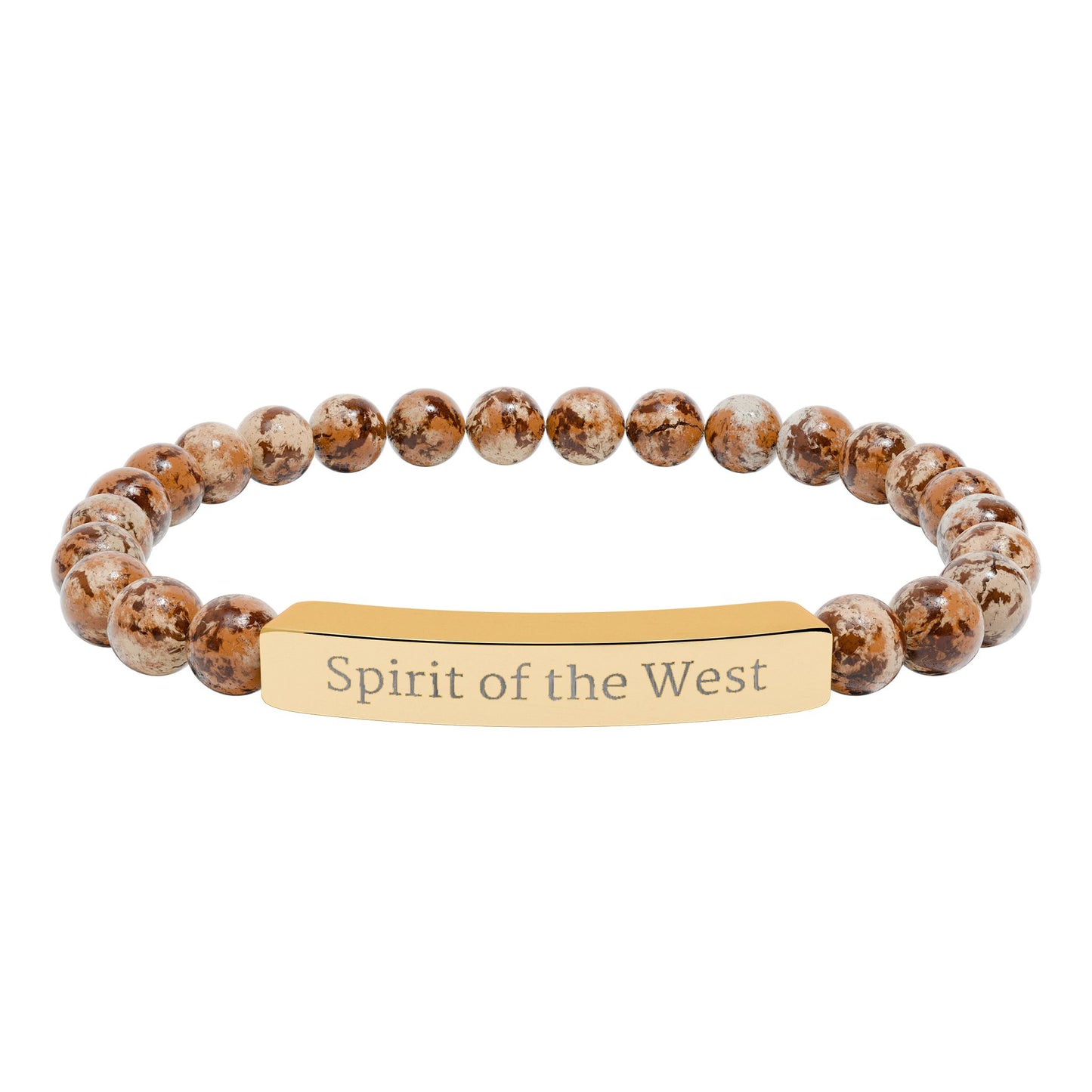 Engraved Natural Stone Stretch Bracelet — 'Spirit of the West' Beaded Bar Bracelet
