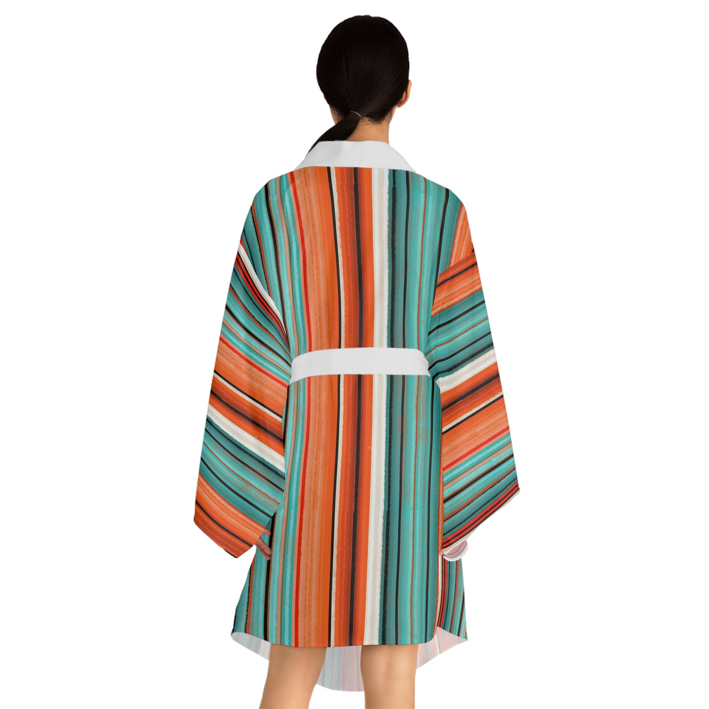 Arizona Serape Vibrant Striped Long Sleeve Kimono Robe, Bohemian Lounge Wear, Unique Gift for Her, Spa Day Essential, Summer Evening Kimono