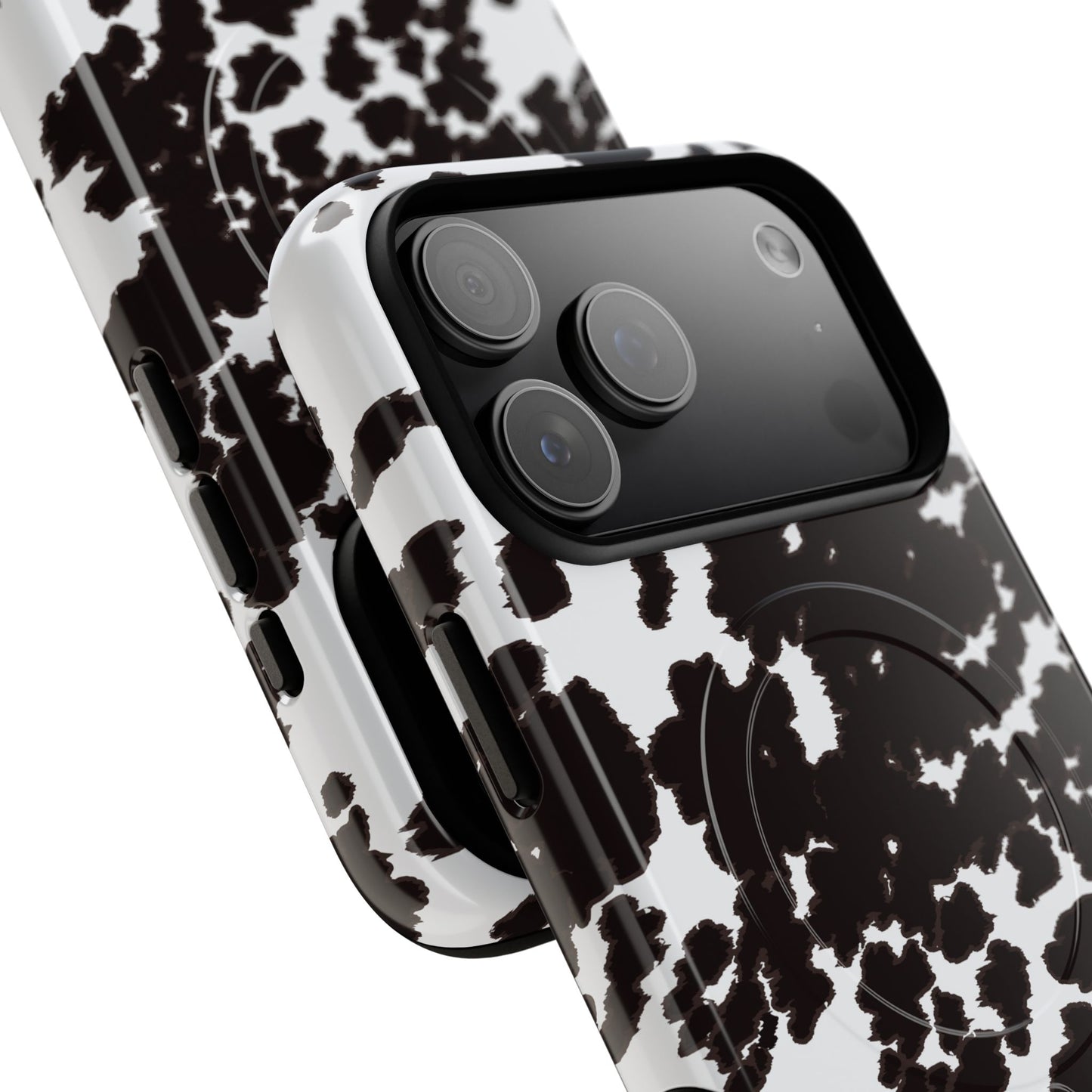 Cow Print Tough Magnetic Phone Case — Black & White Protective MagSafe Cover