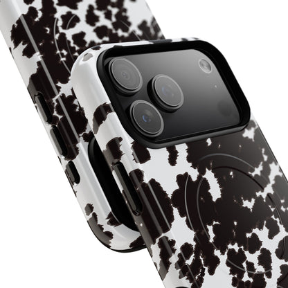 Cow Print Tough Magnetic Phone Case — Black & White Protective MagSafe Cover