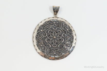 Vintage India Designer Doug Paulus Ornate Flower Sterling Silver Pendant