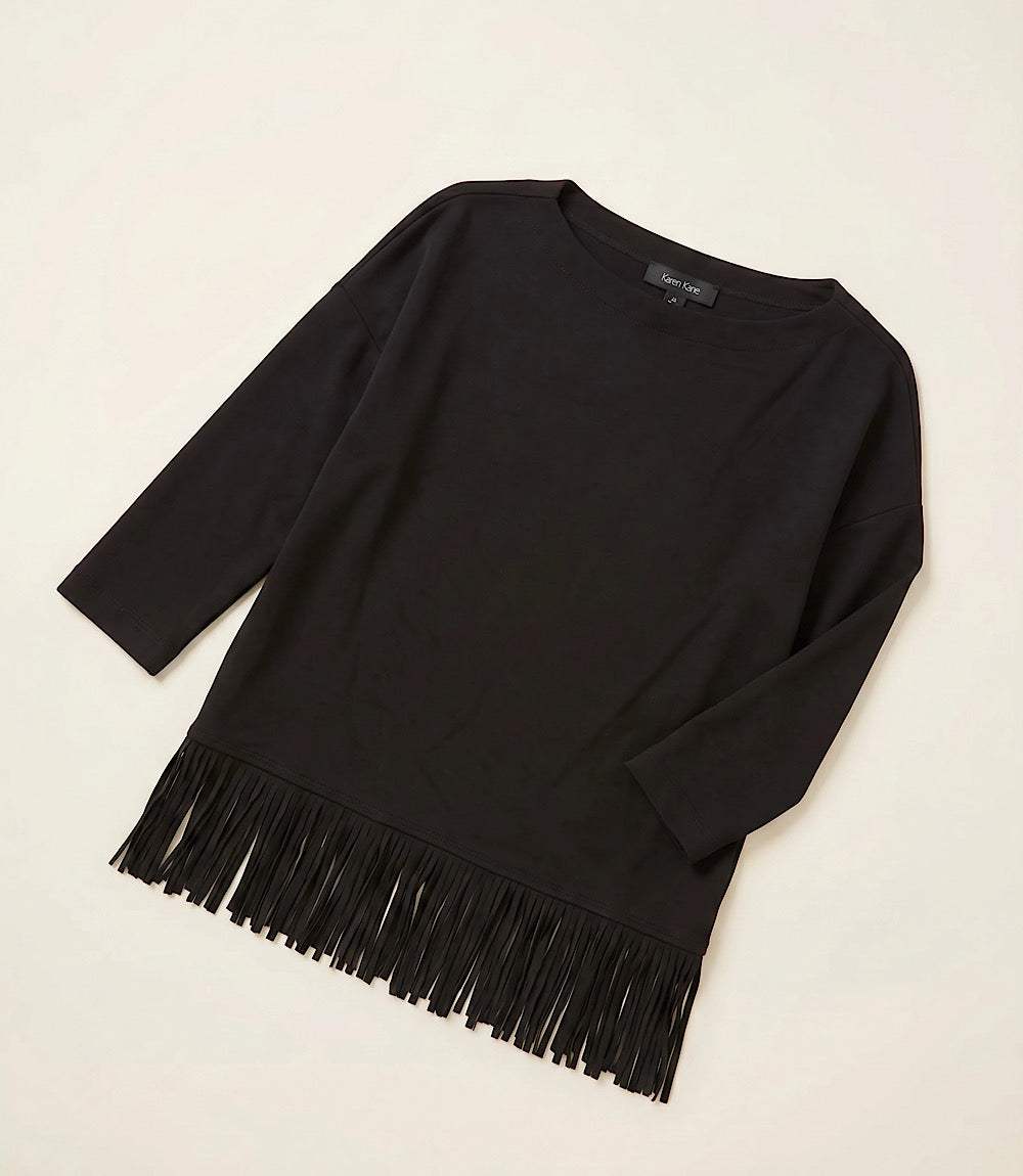 Petite Size 3/4 Sleeve Fringe Boatneck Top