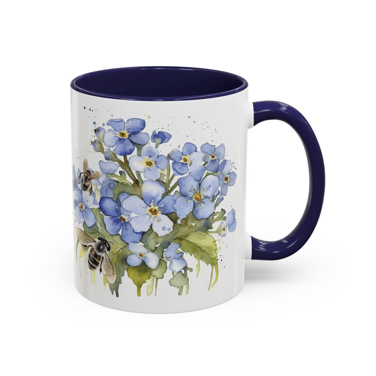Botanical Bee Blue Floral Ceramic Coffee Mug - Cottage Style Coffee Mug