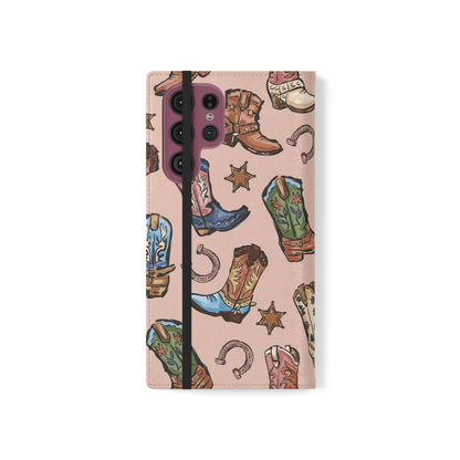 Western Boots Flip Wallet Phone Cases Pink