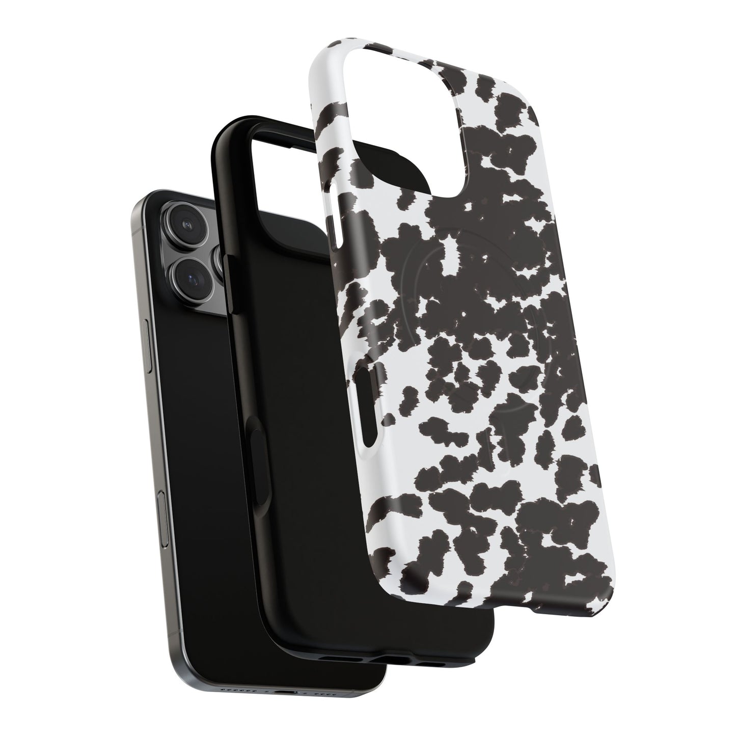 Cow Print Tough Magnetic Phone Case — Black & White Protective MagSafe Cover
