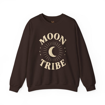 Moon Tribe Crewneck Sweatshirt — Celestial Moon Graphic Pullover - Jewel Tones