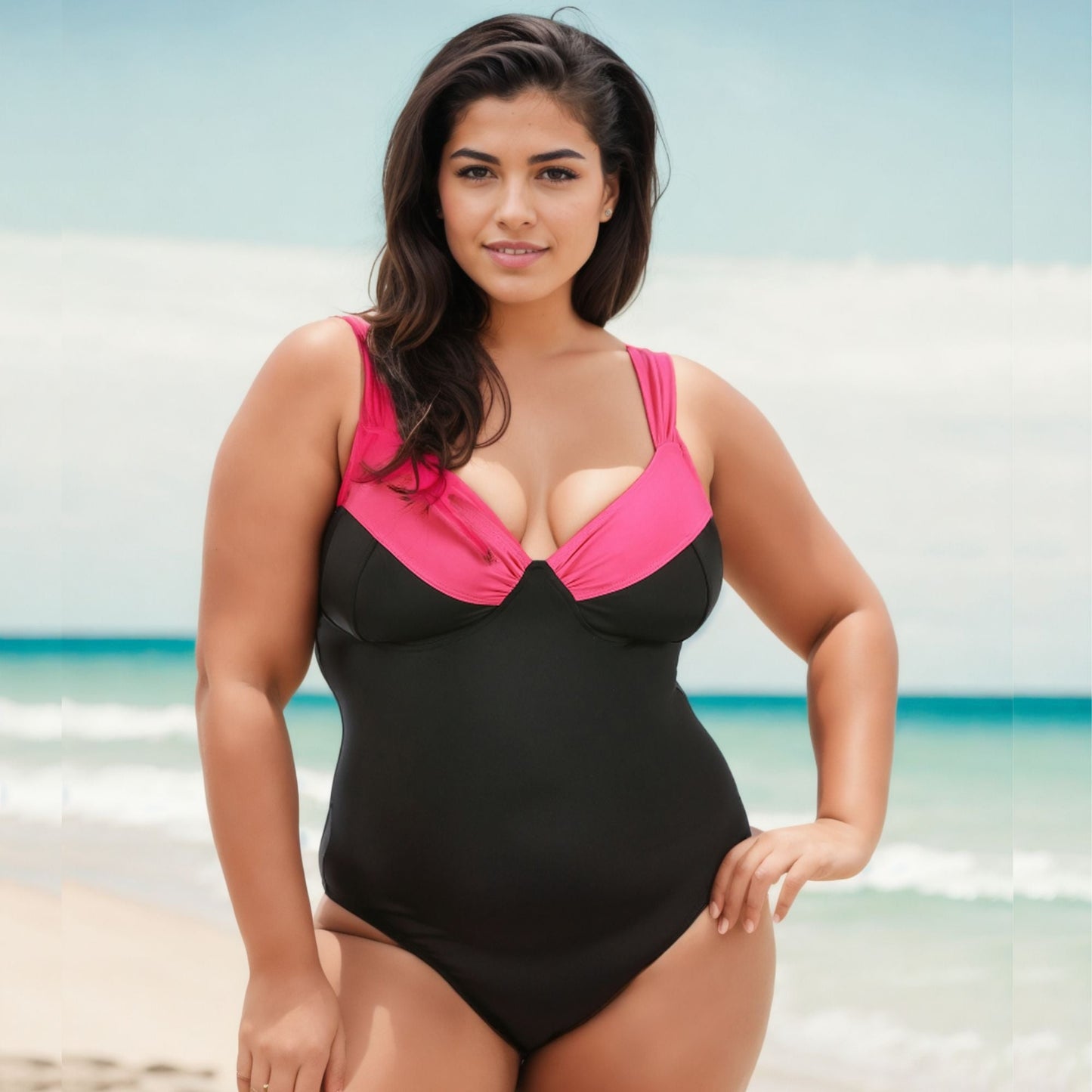 InstantFigure Plus Size Contrast Trim One Piece Swimsuit 13496PC
