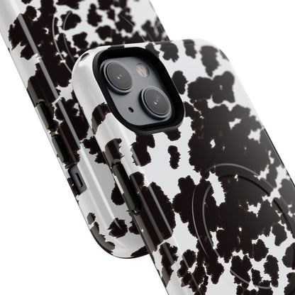 Cow Print Tough Magnetic Phone Case — Black & White Protective MagSafe Cover