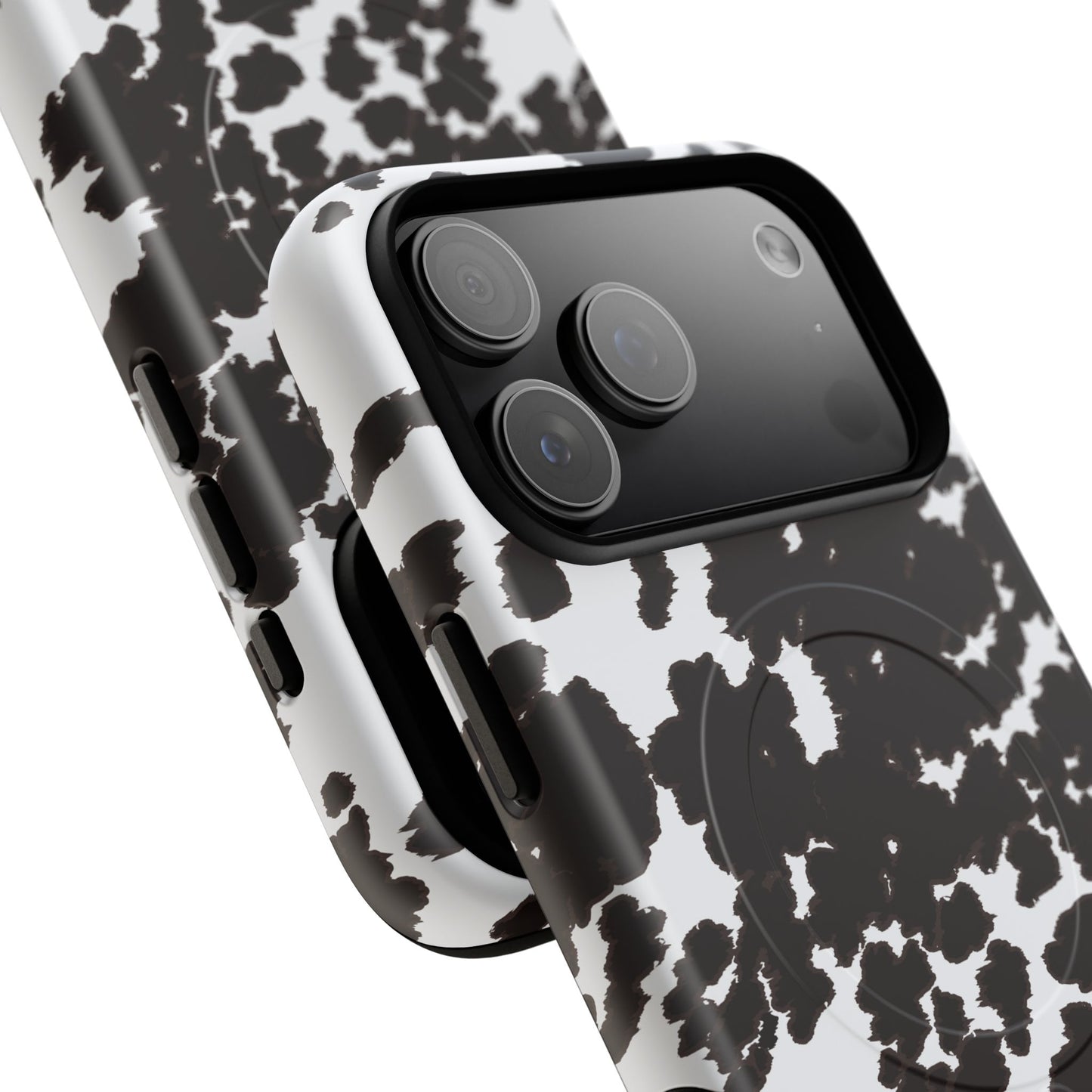 Cow Print Tough Magnetic Phone Case — Black & White Protective MagSafe Cover