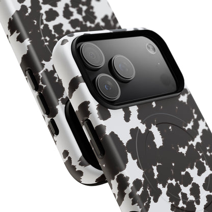 Cow Print Tough Magnetic Phone Case — Black & White Protective MagSafe Cover