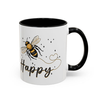 Bee Happy Whimsical Bee Ceramic Mug - Cottage Style Coffee Mug