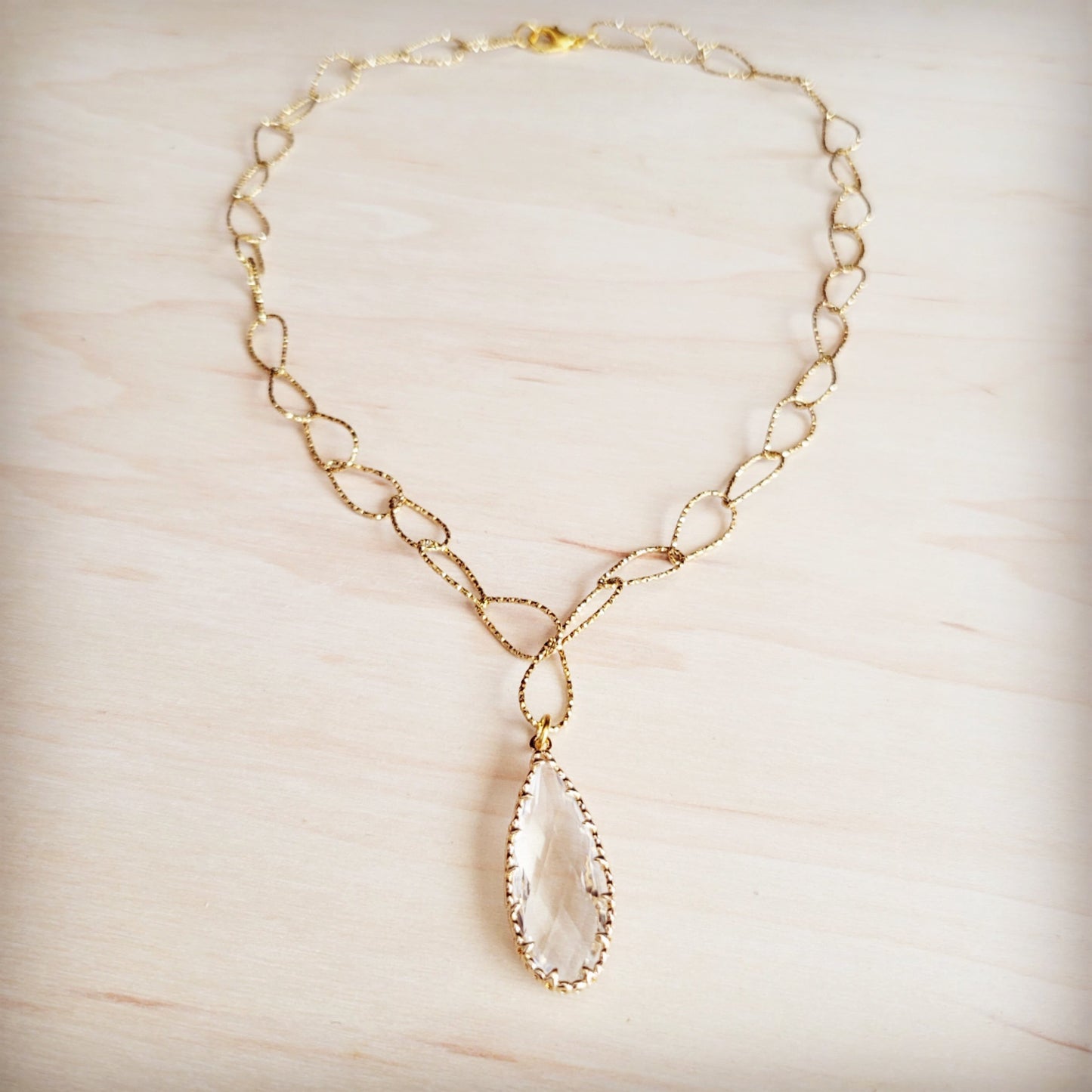Gold Layering Chain Necklace w/ Boho Luxe Teardrop Pendant 257kp