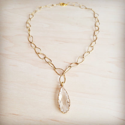 Gold Layering Chain Necklace w/ Boho Luxe Teardrop Pendant 257kp