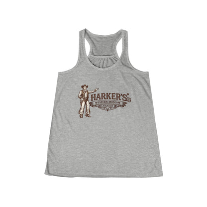 Harker's Western Saloon Women's Racerback Tank — Vintage Cowboy Bar Logo