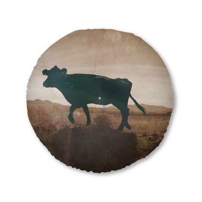 Western Round Tufted Floor Pillow — Southwestern Stripe or Cowhide Pattern