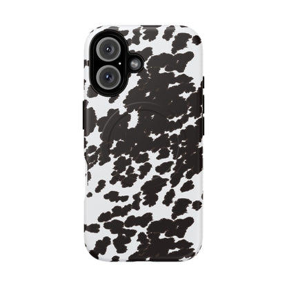 Cow Print Tough Magnetic Phone Case — Black & White Protective MagSafe Cover