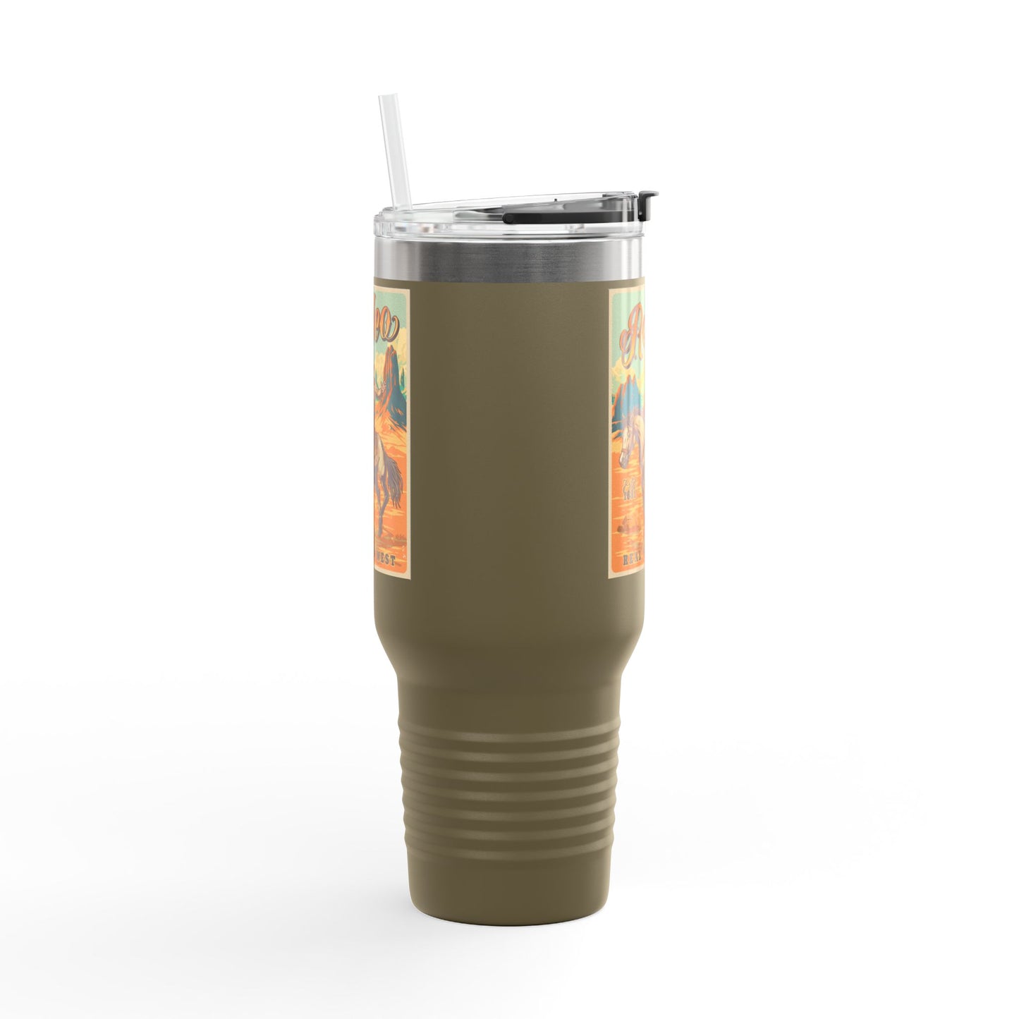 Rodeo Cowboy 40oz Insulated Travel Mug — Wild West Horseback Design
