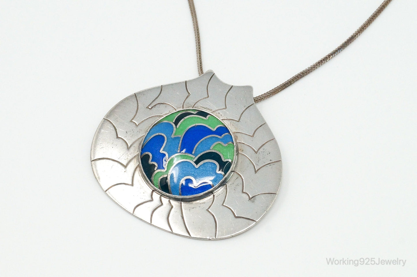 RARE Vintage 1970s Modernist Caren Sterling Silver Enamel Necklace